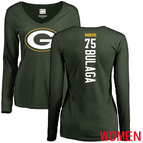 Green Bay Packers Green Women #75 Bulaga Bryan Backer Nike NFL Long Sleeve T Shirt->nfl t-shirts->Sports Accessory